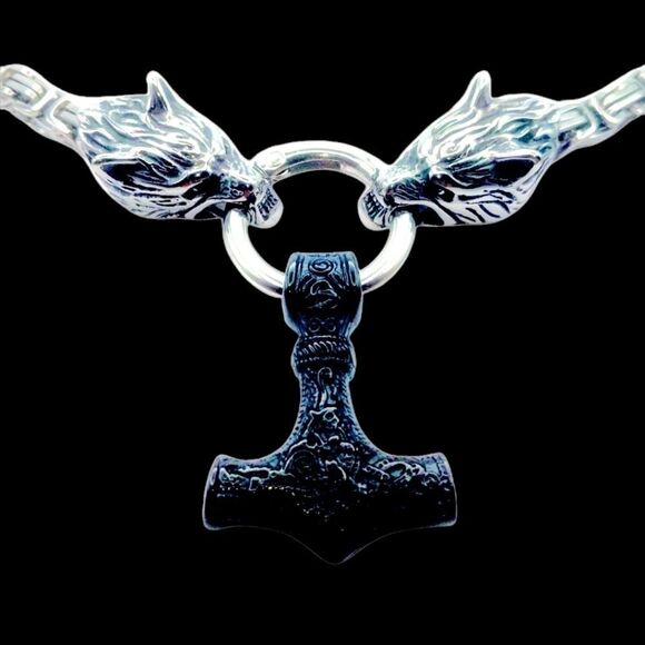 Viking Jewlery Other - 24inch Viking Black Hammer Wolf King Chain